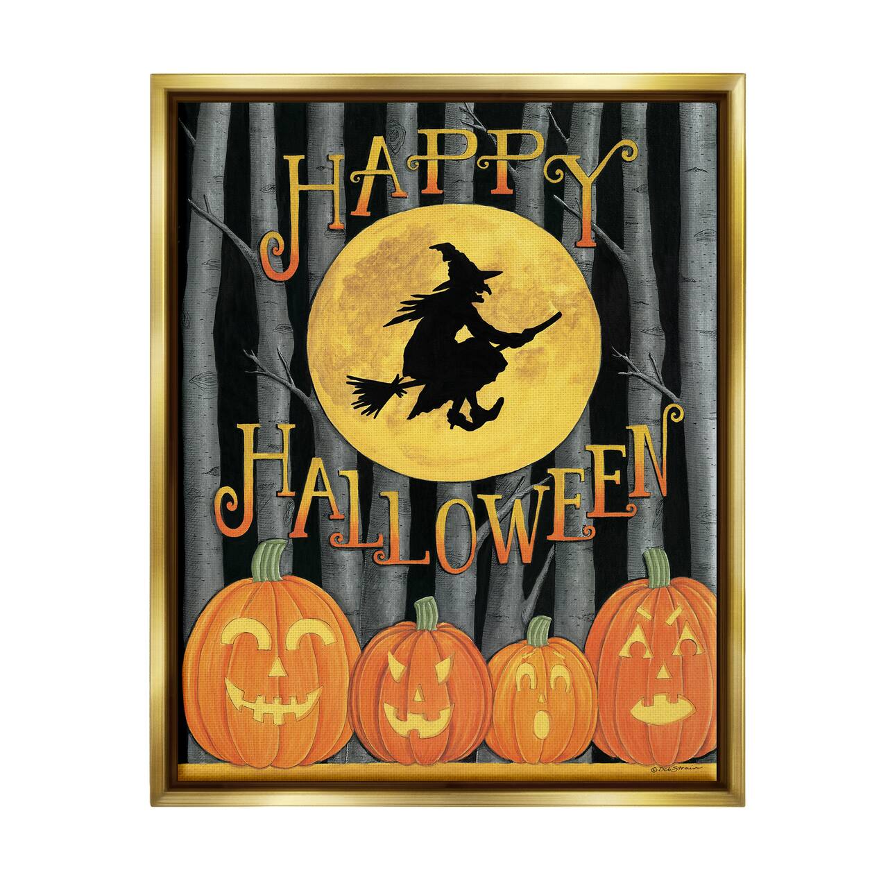 Stupell Industries Happy Halloween Forest Witch Framed Floater Canvas Wall Art
